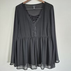 Torrid Whimsy Goth Babydoll Black Blouse 1Xl